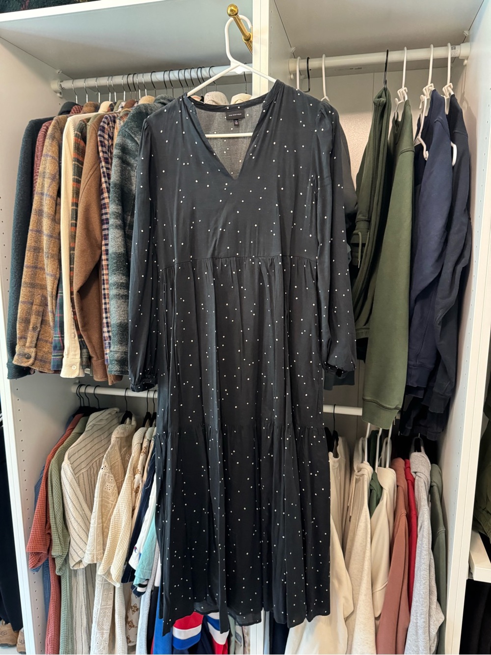 Who What Wear for Target Black Midi Dress with White Dot Print